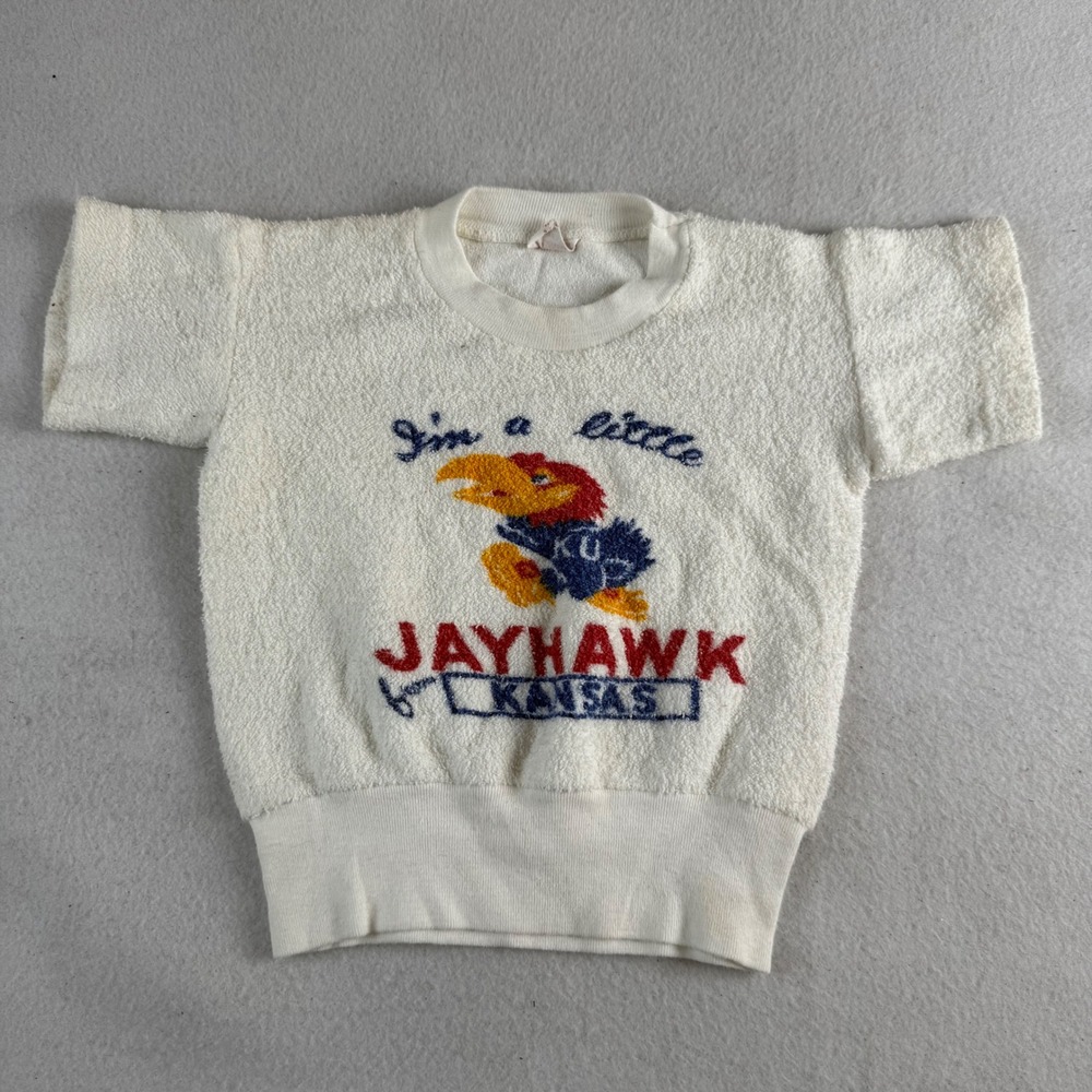 Vintage Champion Kids Kansas Jayhawks Terry Cloth Sweatshirt White Size 2 KU